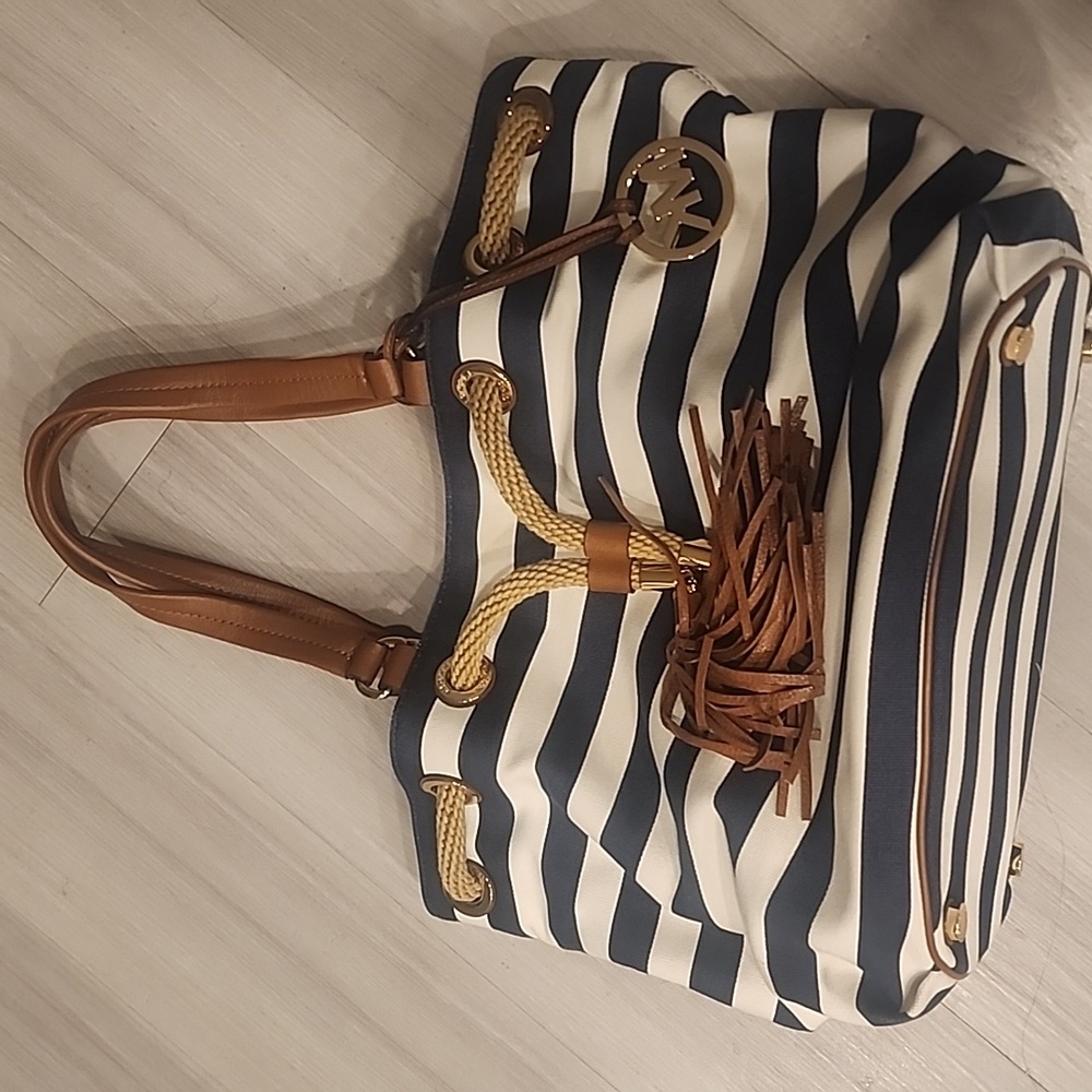 Michael Kors Striped Navy and White Tote Bag